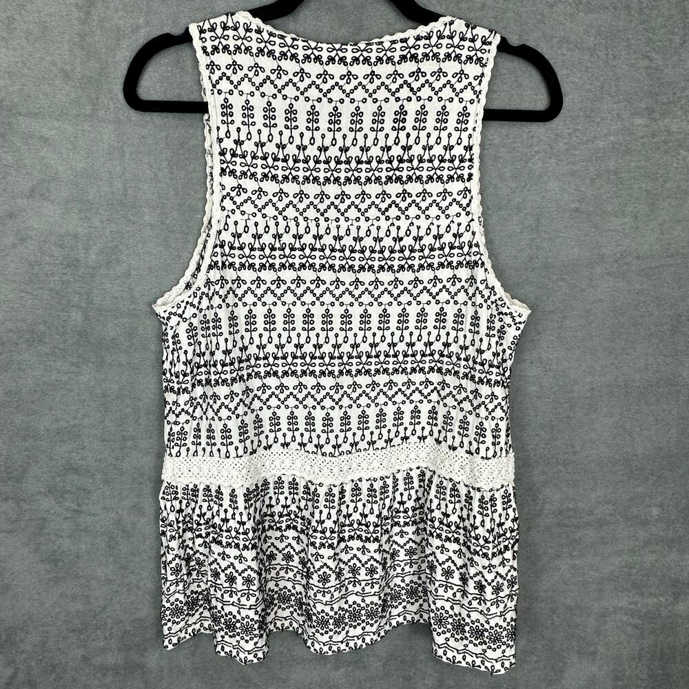 Maeve Top Womens Large Black White Embroidered Peplum Flowy Boho Beachy Loose - Picture 4 of 12